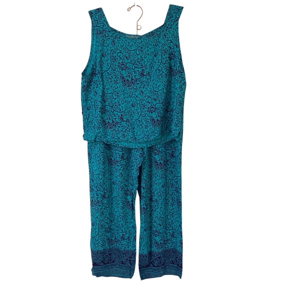 Carol Anderson Pants - Vintage Carol Anderson Blue Rayon 2 Piece Set Wide Leg Pant Sleeveless Medium